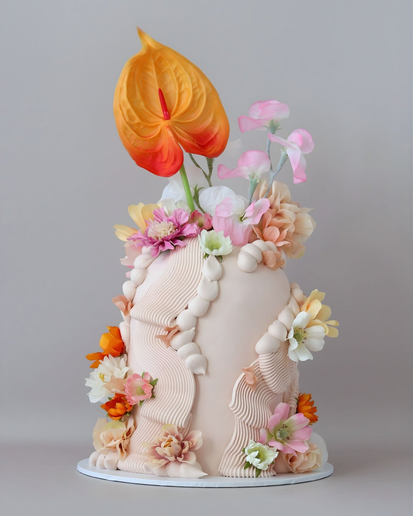 Pastel & Peachy Floral Squiggle Dome Celebration Cake - Bel Bear Bakes