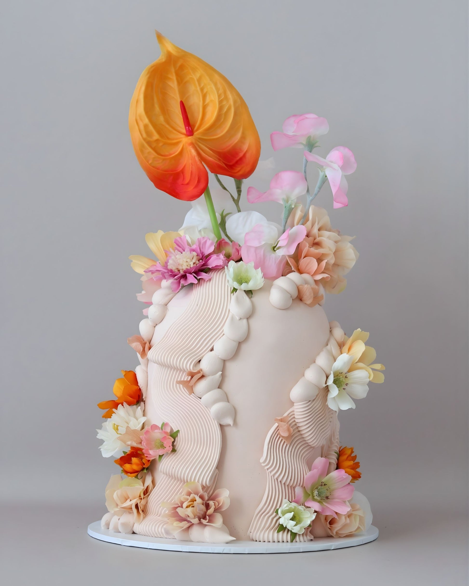 Pastel & Peachy Floral Squiggle Dome Celebration Cake - Bel Bear Bakes