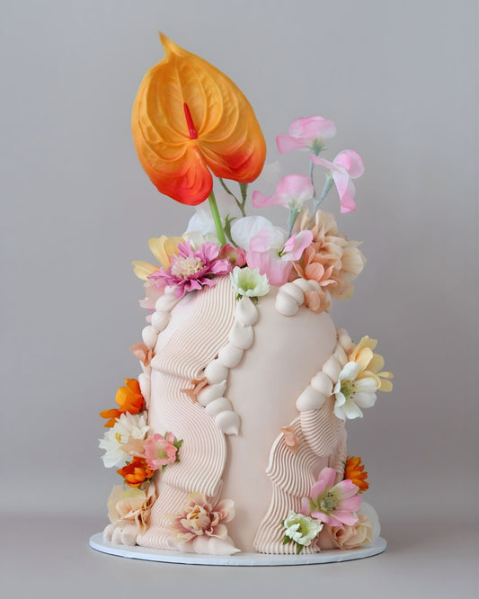 Pastel & Peachy Floral Squiggle Dome Celebration Cake - Bel Bear Bakes