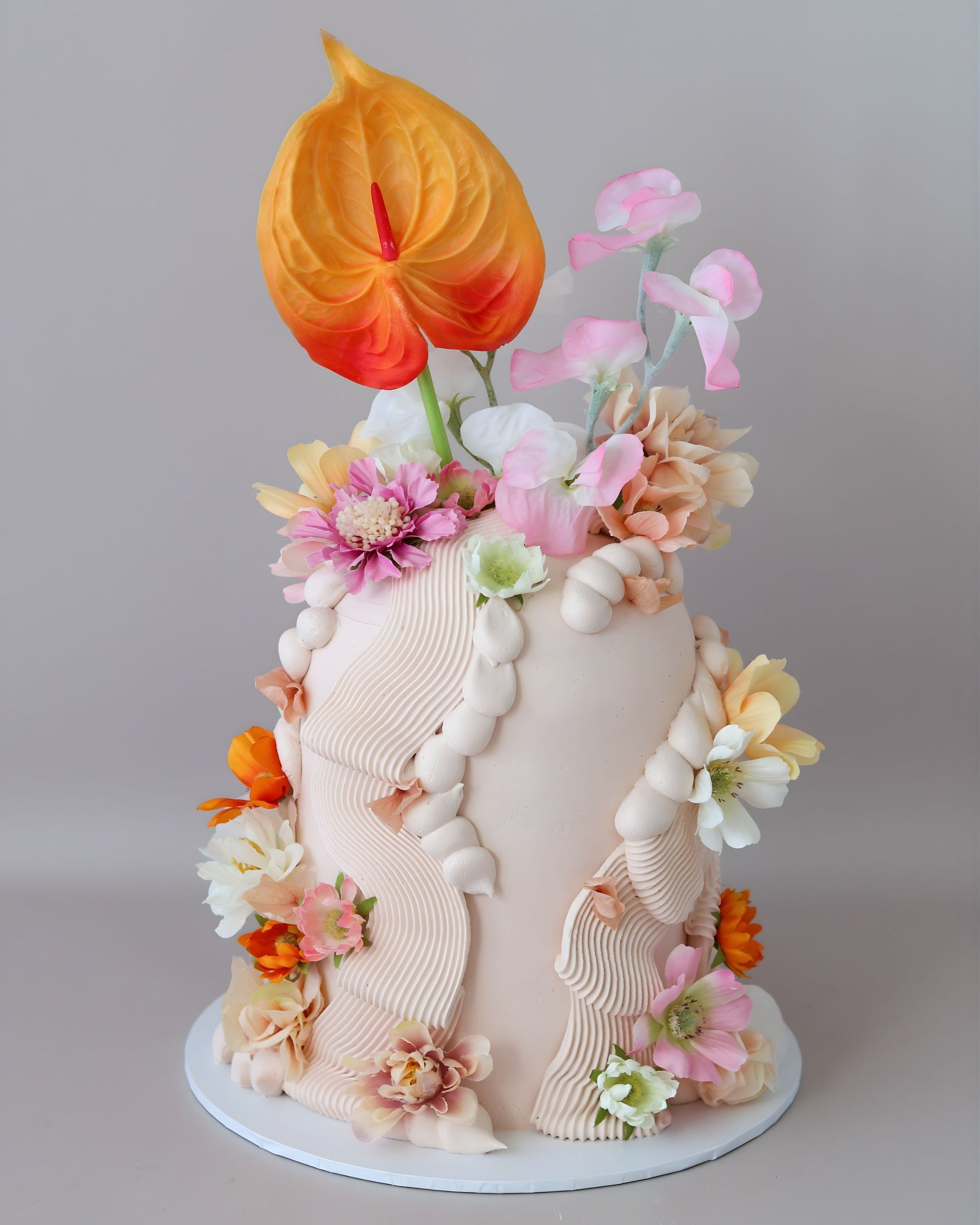Pastel & Peachy Floral Squiggle Dome Celebration Cake - Bel Bear Bakes