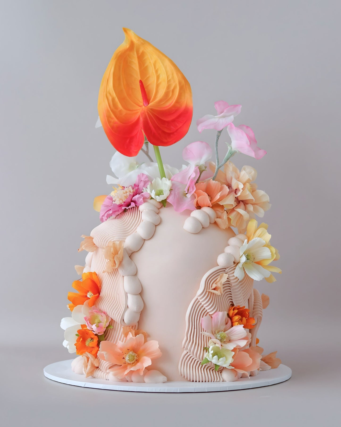 Pastel & Peachy Floral Squiggle Dome Celebration Cake - Bel Bear Bakes