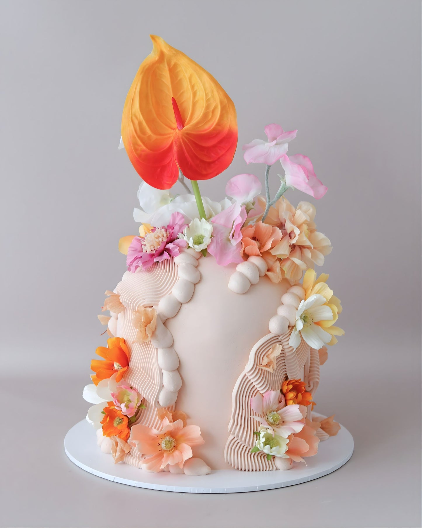 Pastel & Peachy Floral Squiggle Dome Celebration Cake - Bel Bear Bakes