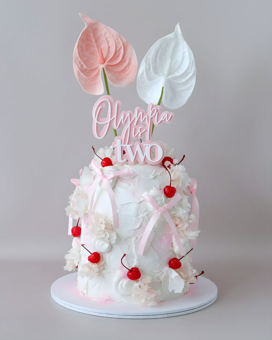 Pink and White Dome Cake with Cherries and Bows - Bel Bear bakes