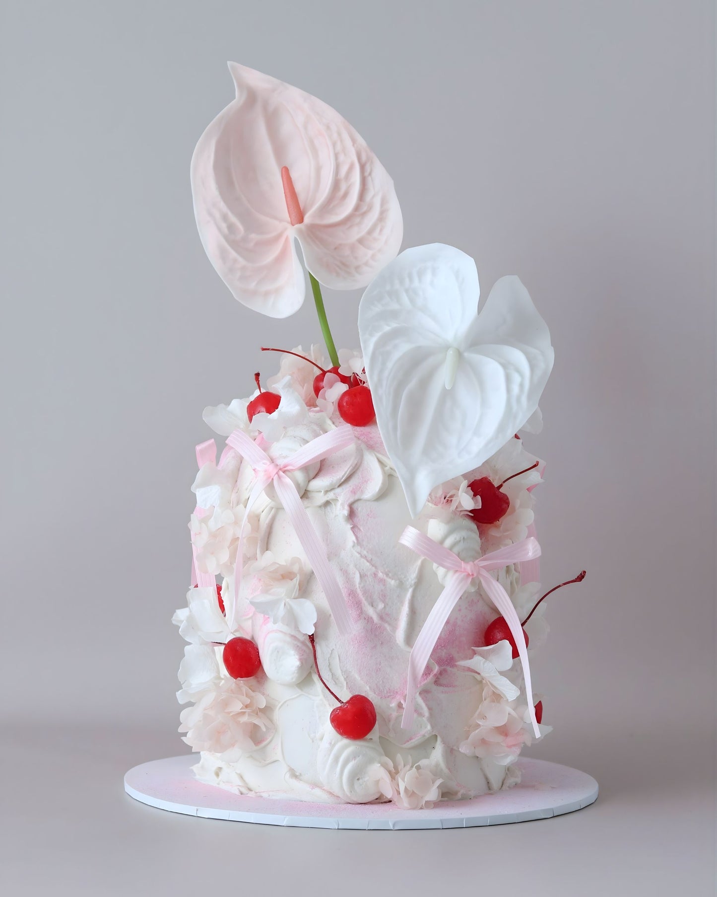 Pink and White Dome Cake with Cherries and Bows - Bel Bear bakes