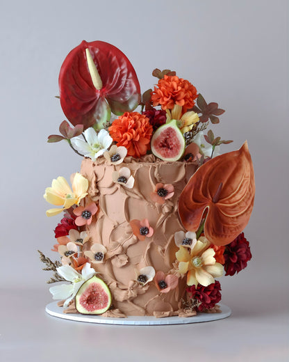 Terracotta Autumn Floral Celebration Cake -  Bel Bear Bakes