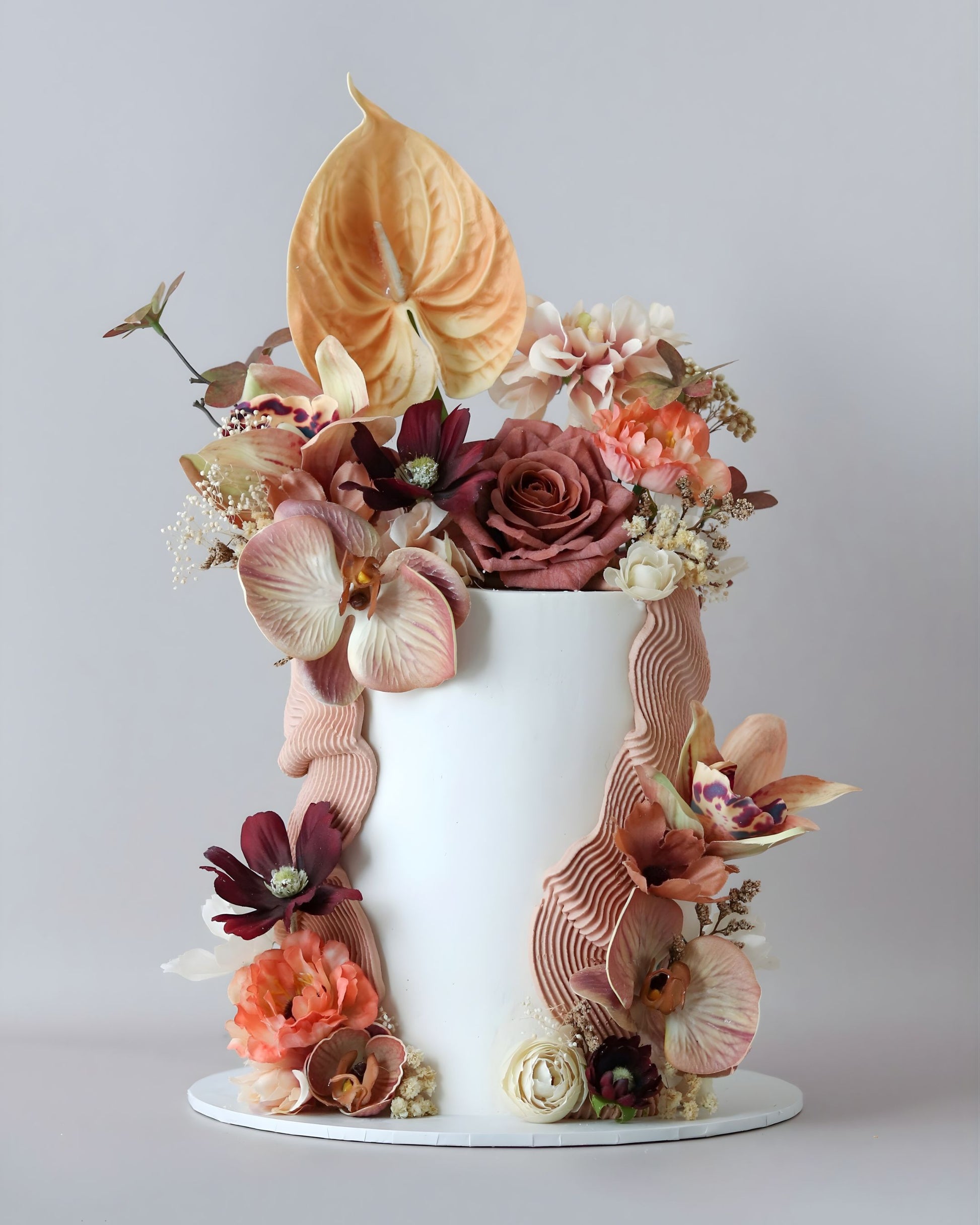 Earthy Brown and Peach Floral Wedding Cake - Bel Bear Bakes