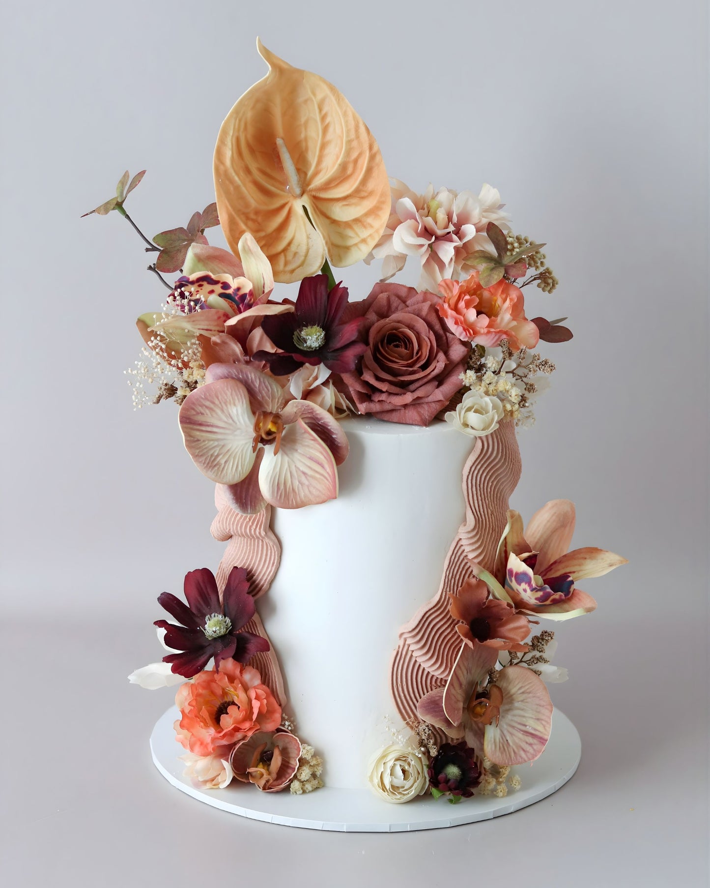 Earthy Brown and Peach Floral Wedding Cake - Bel Bear Bakes