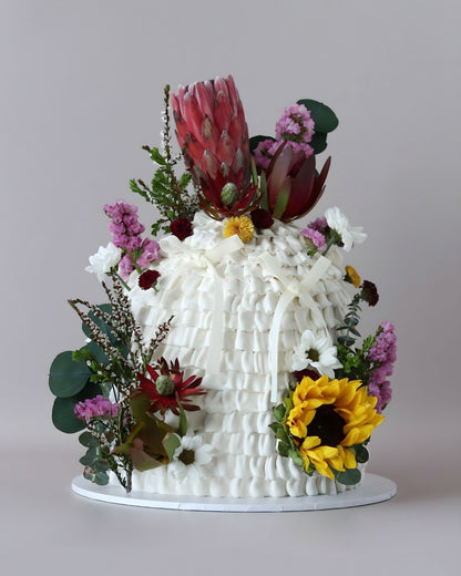Garden Party Fresh Flower, Ruffle & Bow Dome Cake -  Bel Bear Bakes