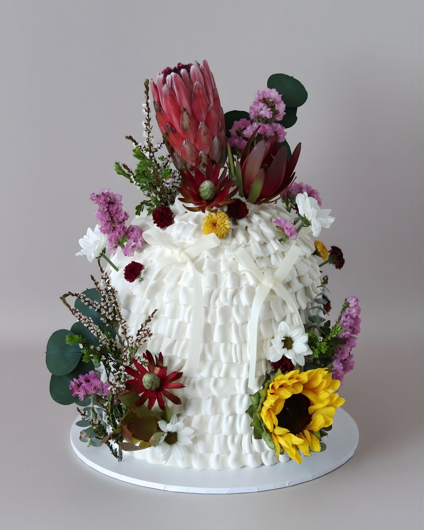 Garden Party Fresh Flower, Ruffle & Bow Dome Cake -  Bel Bear Bakes