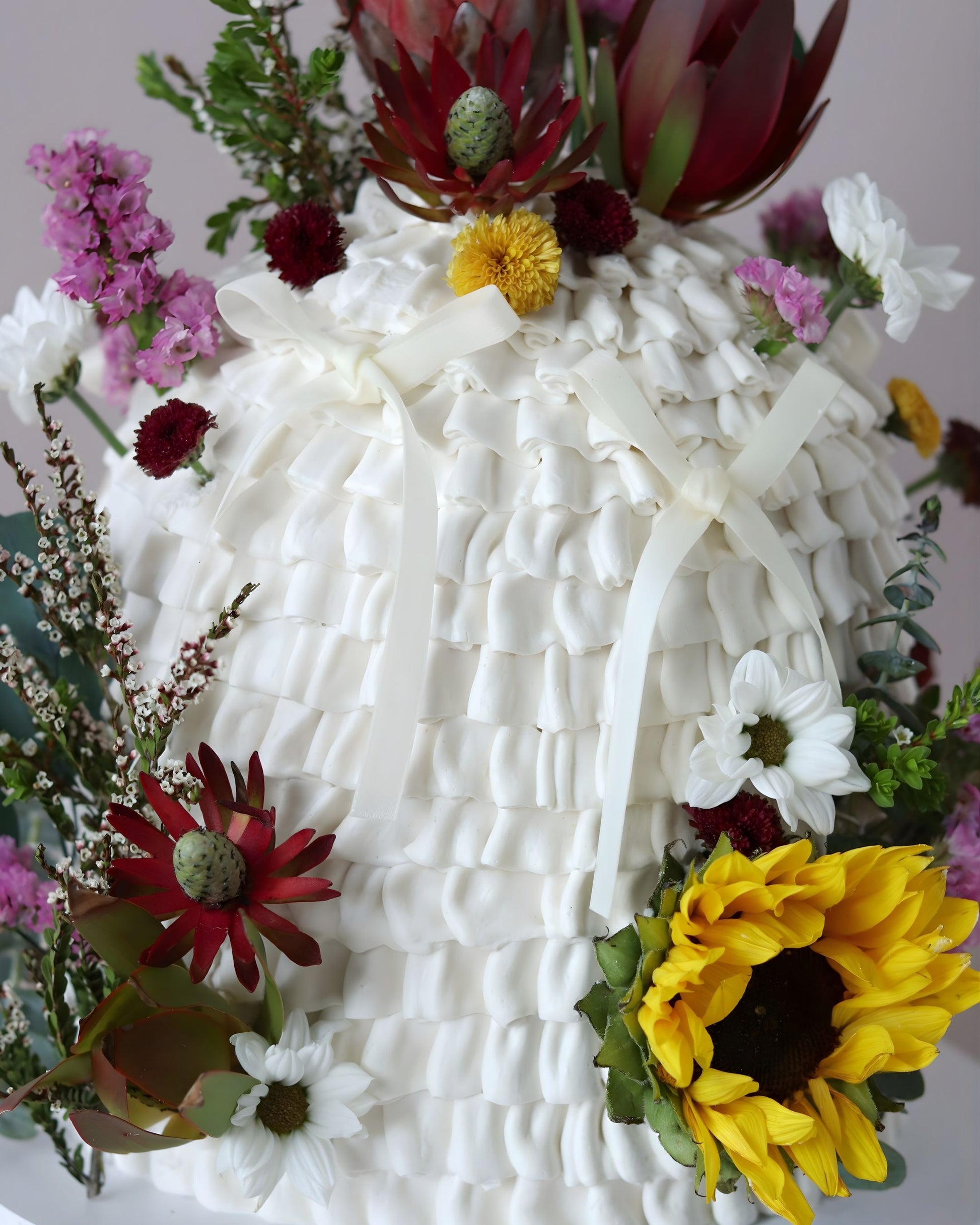 Garden Party Fresh Flower, Ruffle & Bow Dome Cake -  Bel Bear Bakes