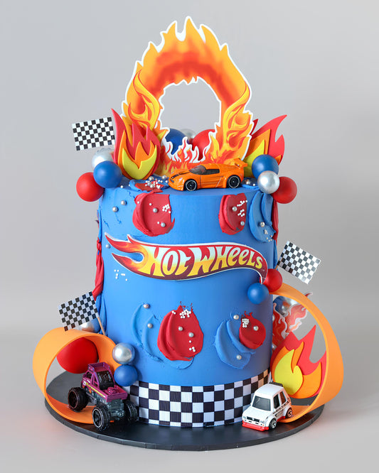 Blue & Orange Hot Wheels Themed Cake -  Bel Bear Bakes