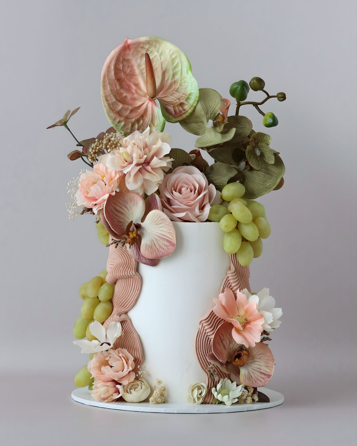 Peachy Earthy Floral Squiggle Celebration Cake - Bel Bear Bakes