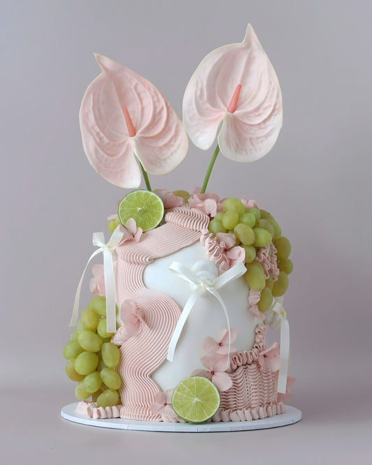 Pink & White Floral Bow Dome Cake -Bel Bear Bakes