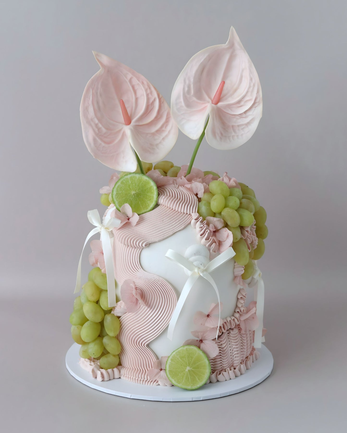 Pink & White Floral Bow Dome Cake -Bel Bear Bakes