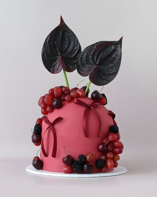 Merlot Burgundy Fresh Fruit Floral Dome Cake - Bel Bear Bakes
