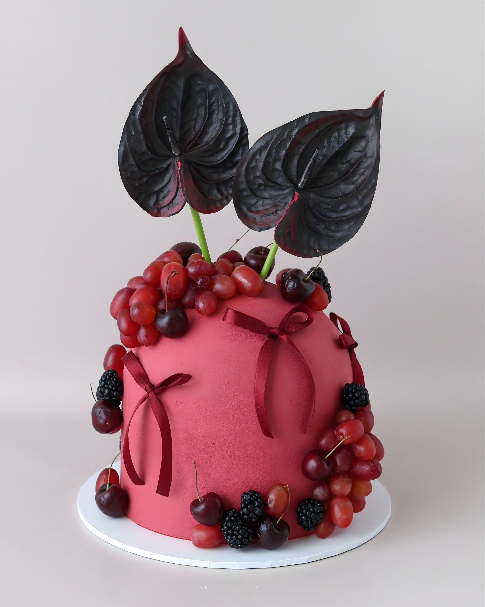 Merlot Burgundy Fresh Fruit Floral Dome Cake - Bel Bear Bakes