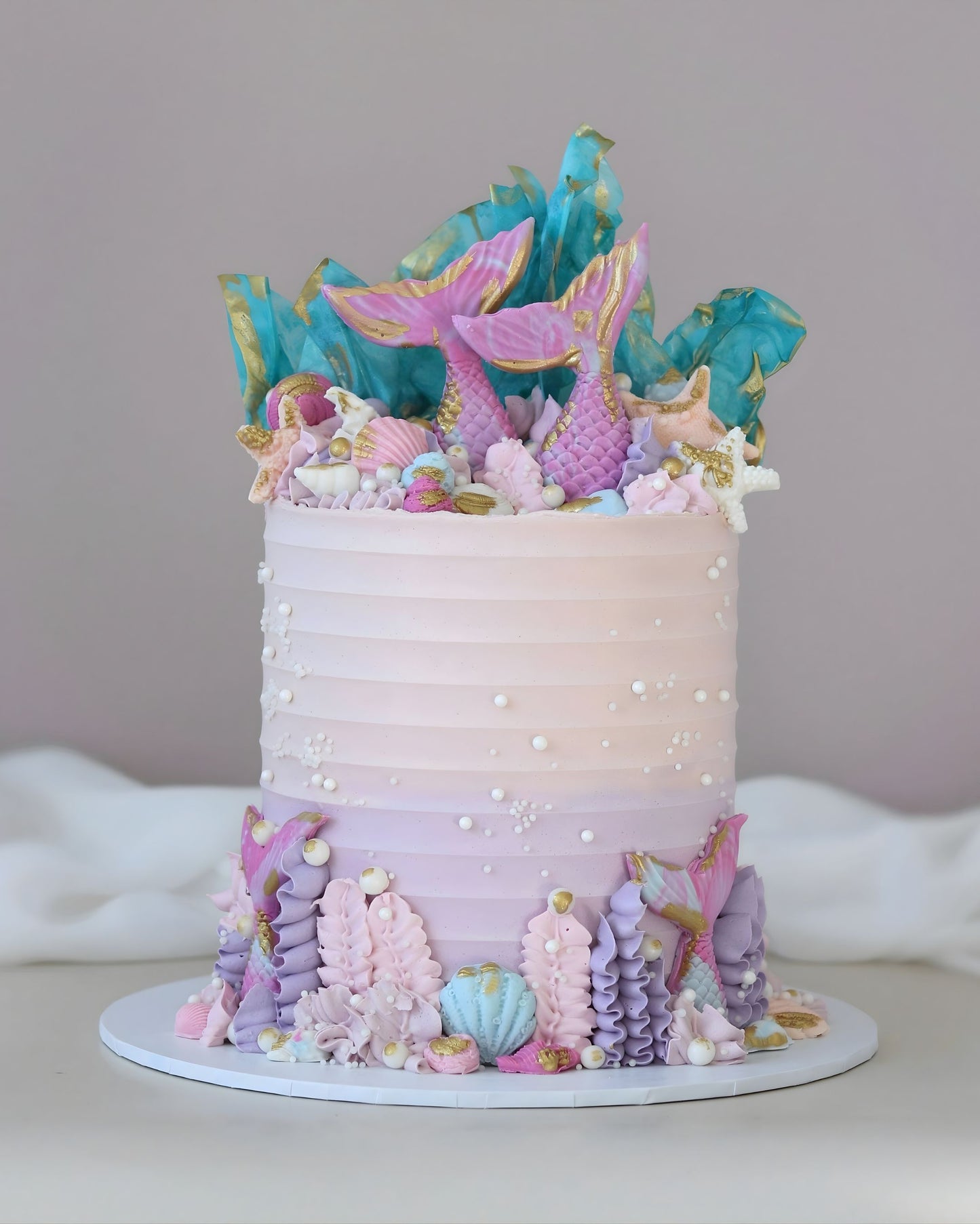 Pink and Purple Mermaid Theme Celebration Cake - Bel Bear Bakes