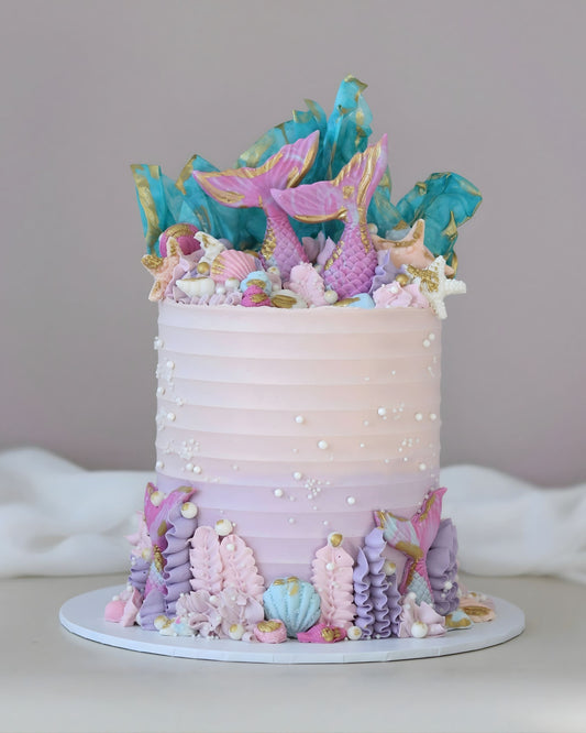 Pink and Purple Mermaid Theme Celebration Cake - Bel Bear Bakes