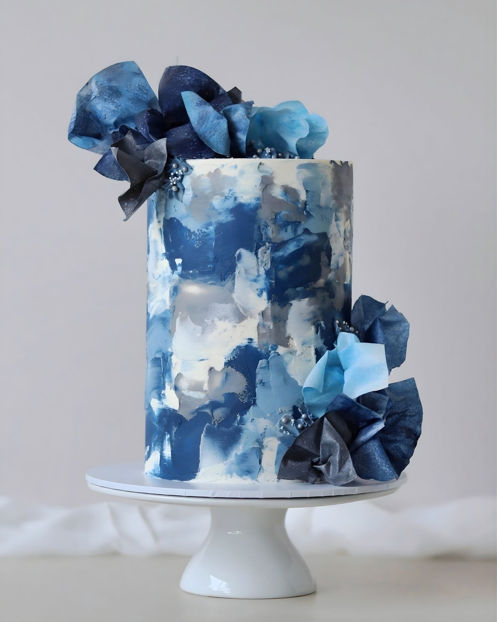 Blue & White Texture Cake - Bel Bear Bakes