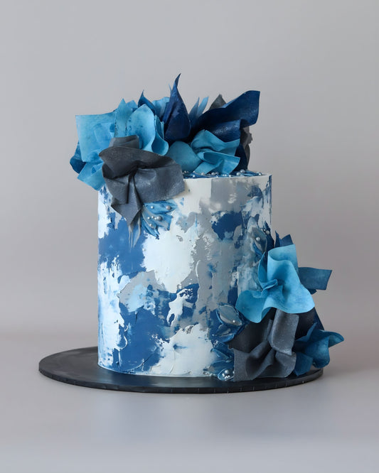 Blue & White Texture Cake - Bel Bear Bakes