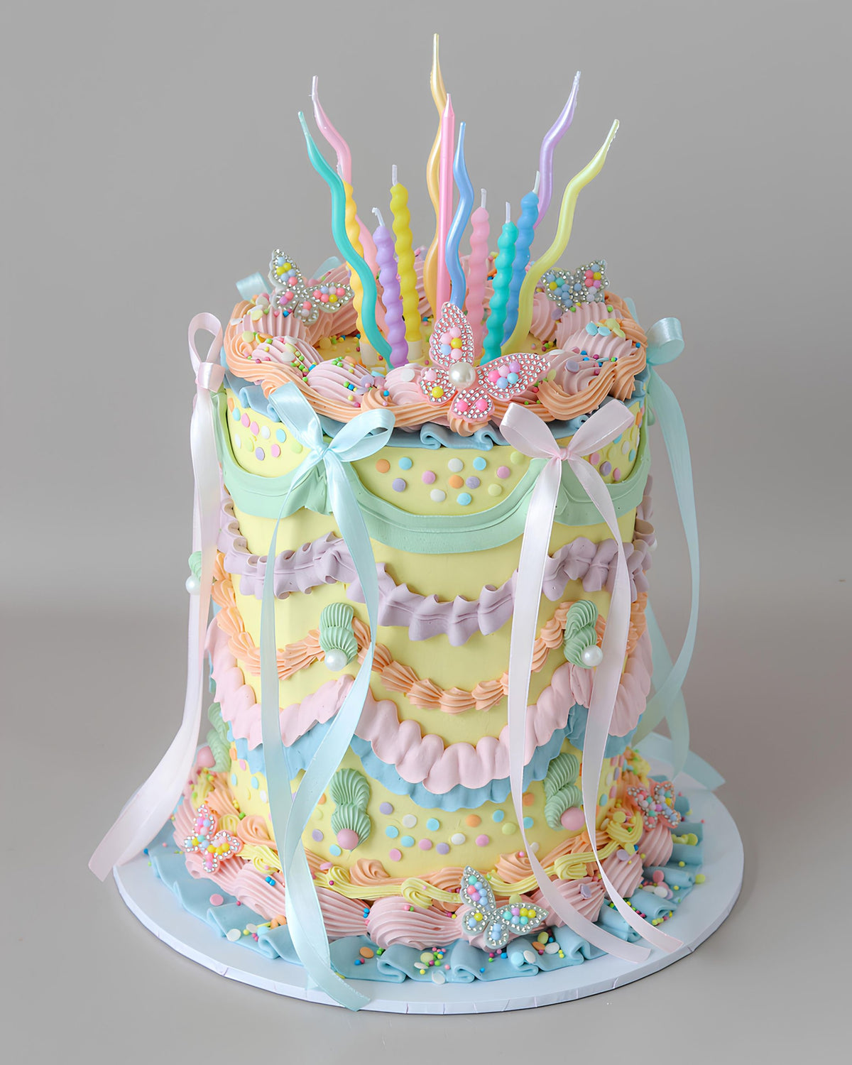 Pastel Butterfly & Bow Party Cake  -Bel Bear Bakes