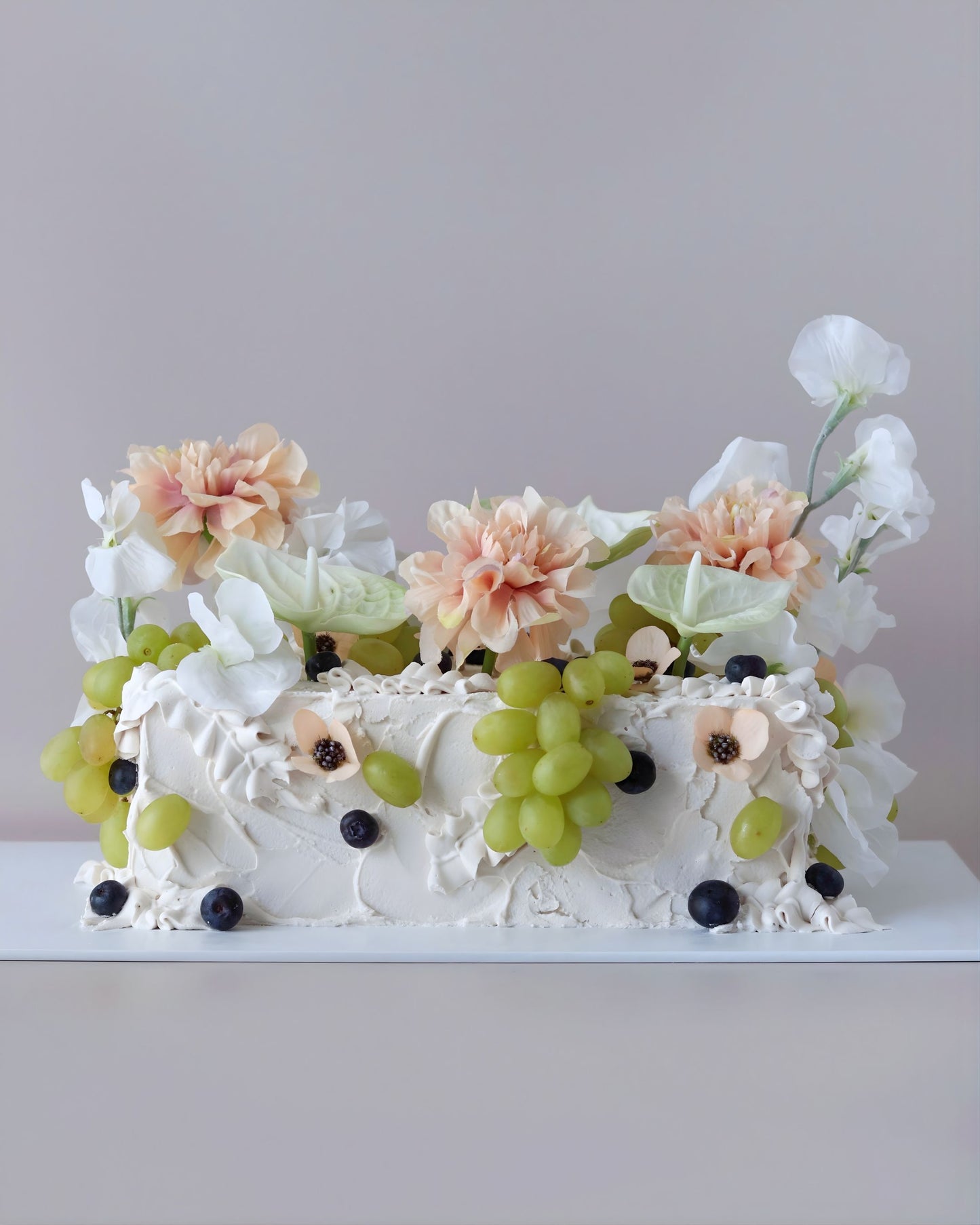 White & Peach Floral Slab Sheet Cake -  Bel Bear Bakes