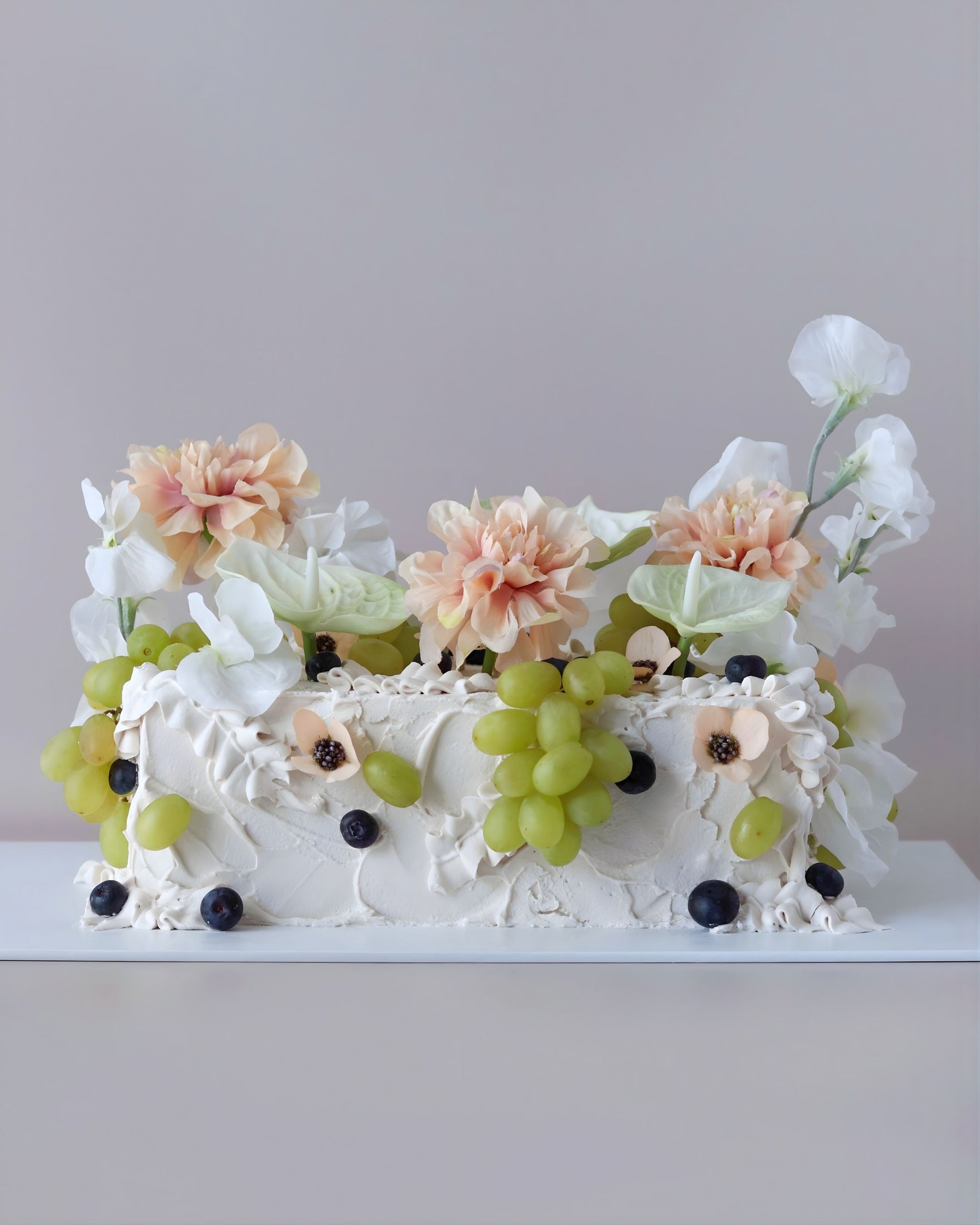 White & Peach Floral Slab Sheet Cake -  Bel Bear Bakes