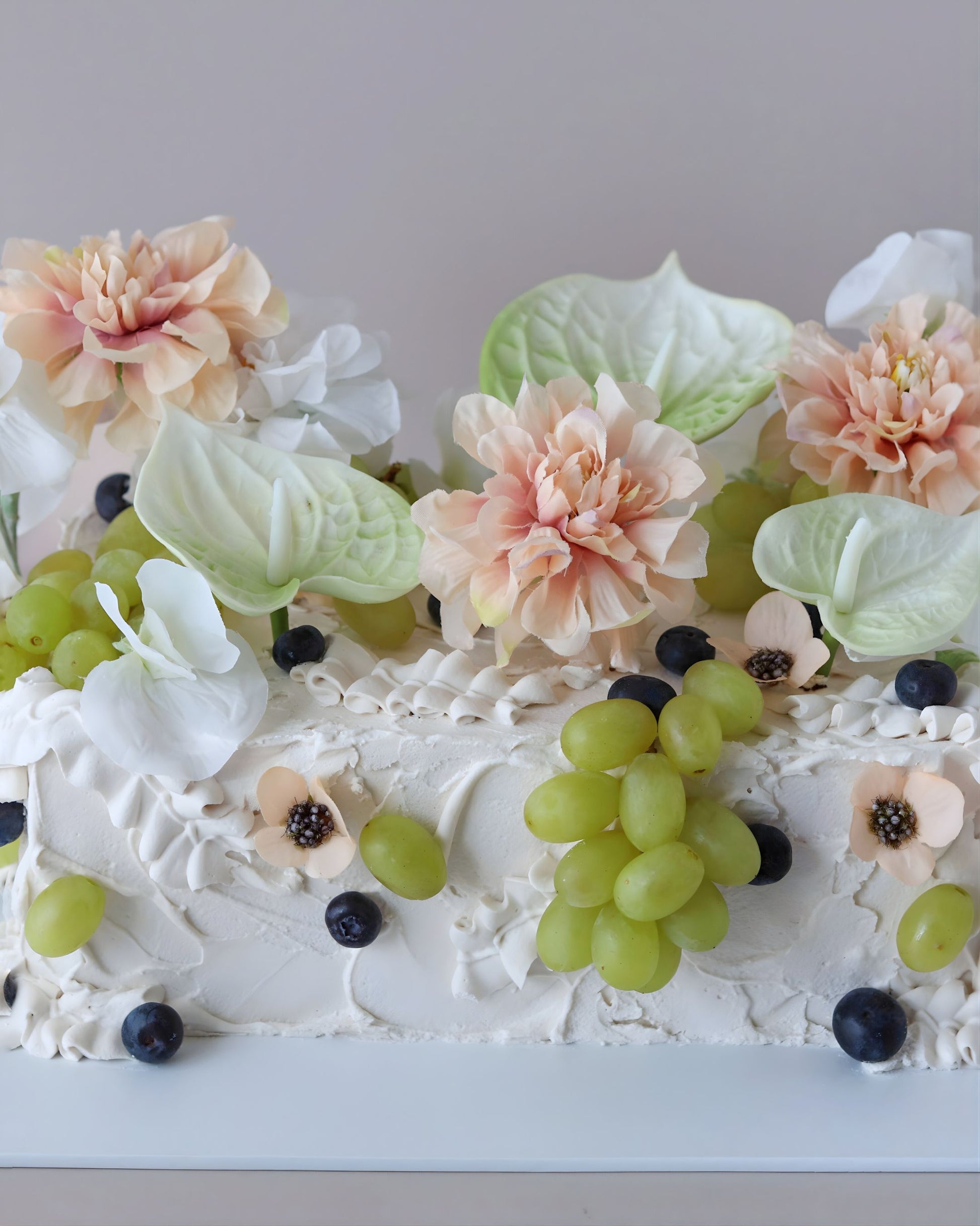 White & Peach Floral Slab Sheet Cake -  Bel Bear Bakes