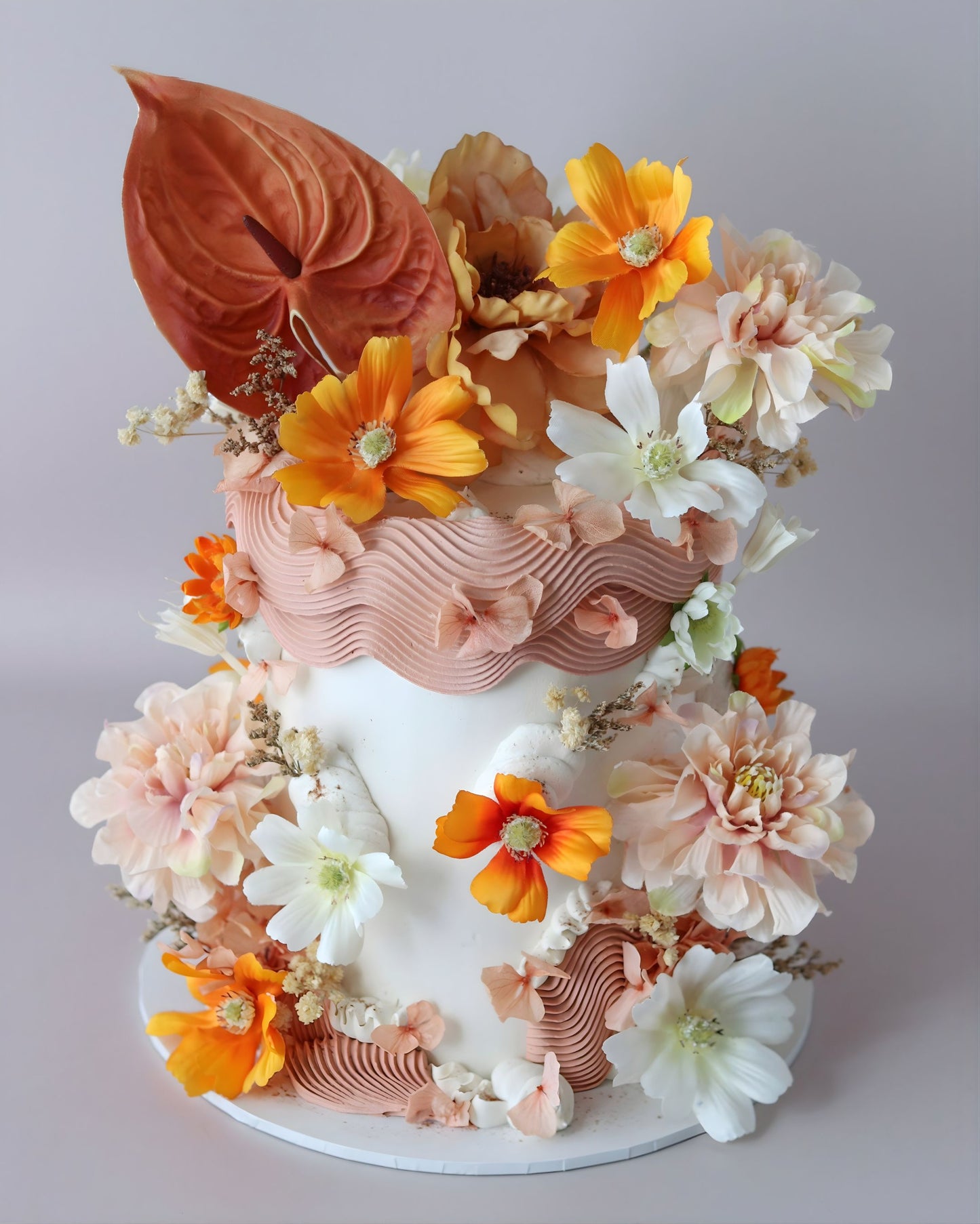 Peachy Autumn Floral Squiggle Celebration Cake -  Bel Bear Bakes