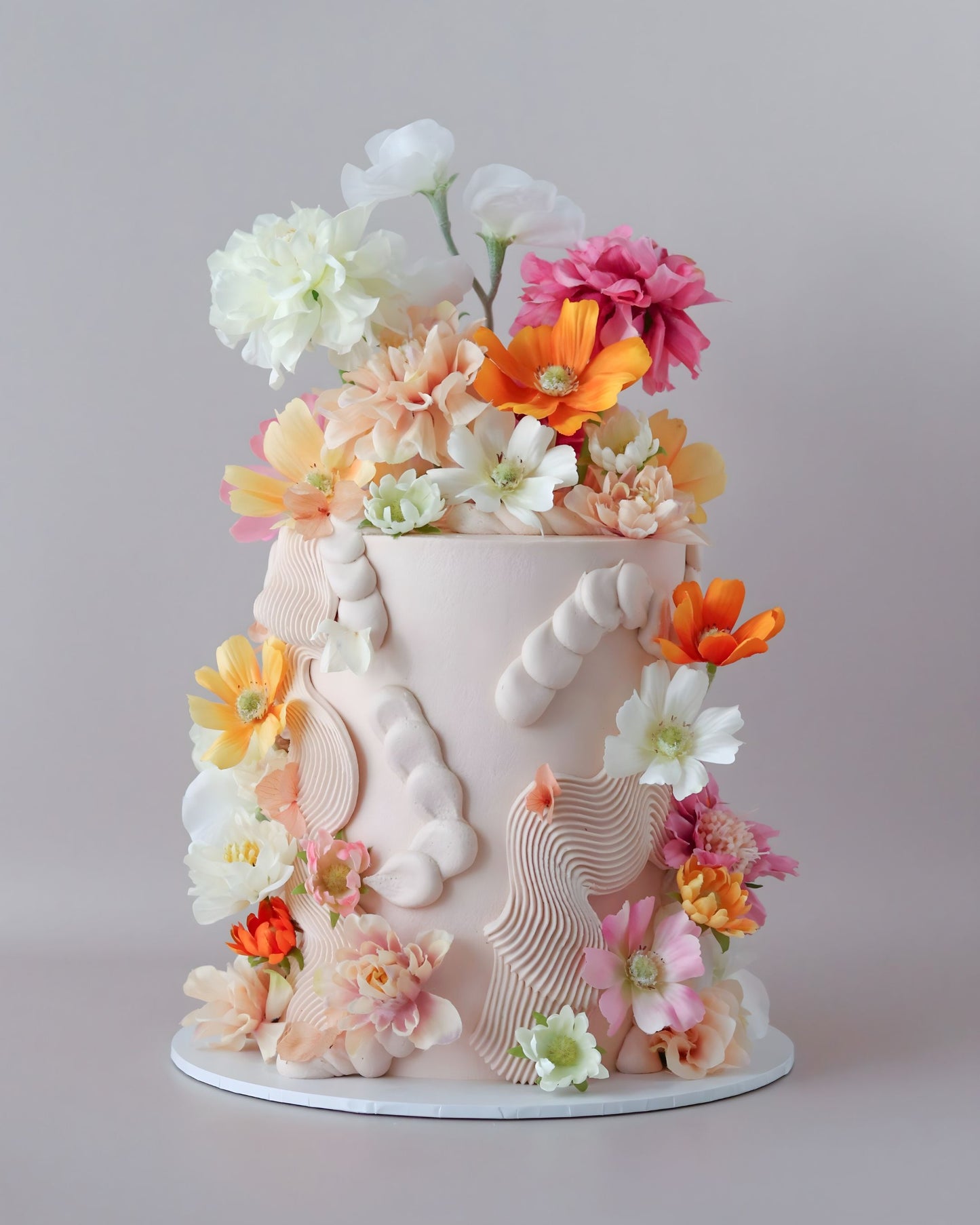 Pastel & Peachy Floral Squiggle Celebration Cake - Bel Bear Bakes