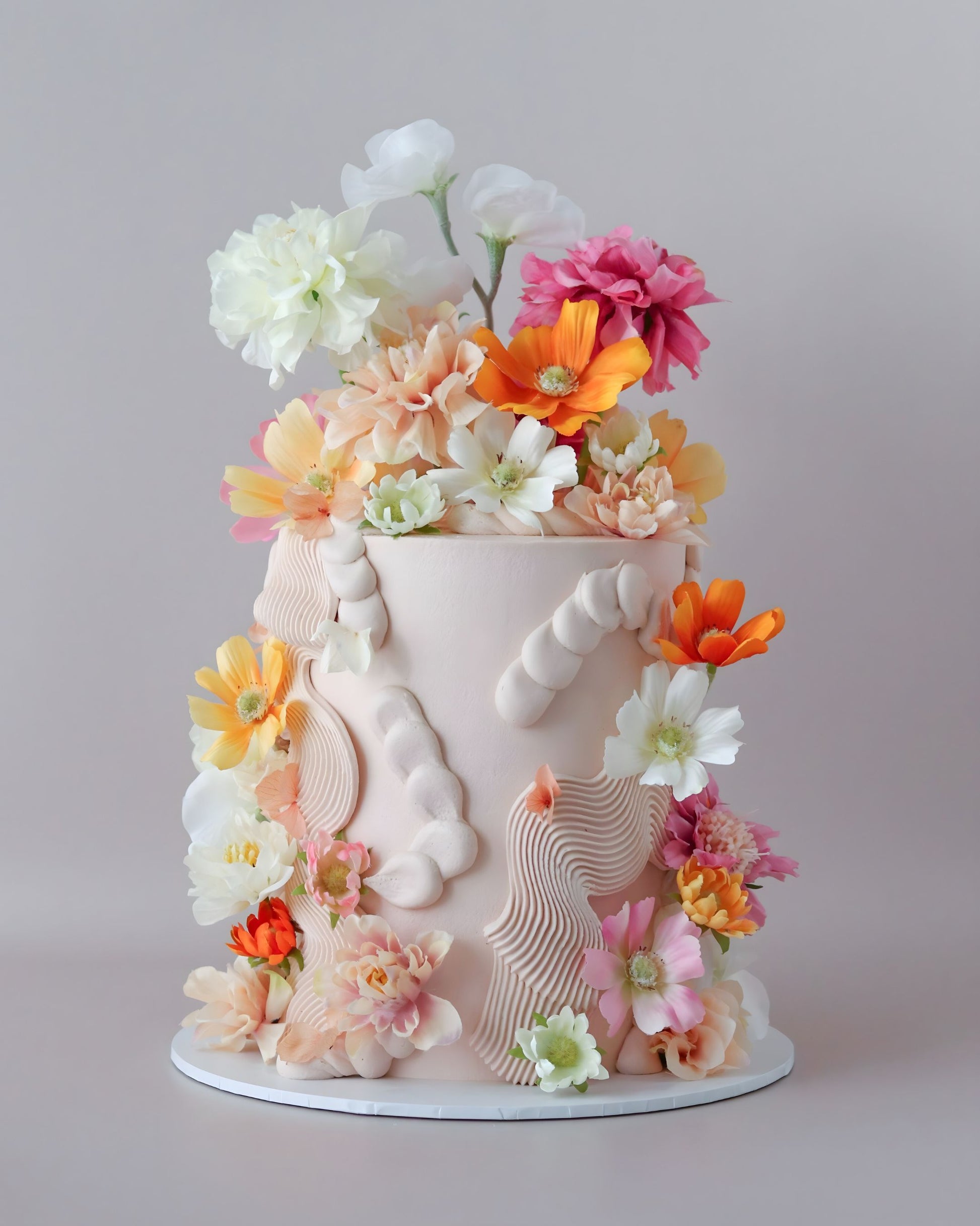 Pastel & Peachy Floral Squiggle Celebration Cake - Bel Bear Bakes