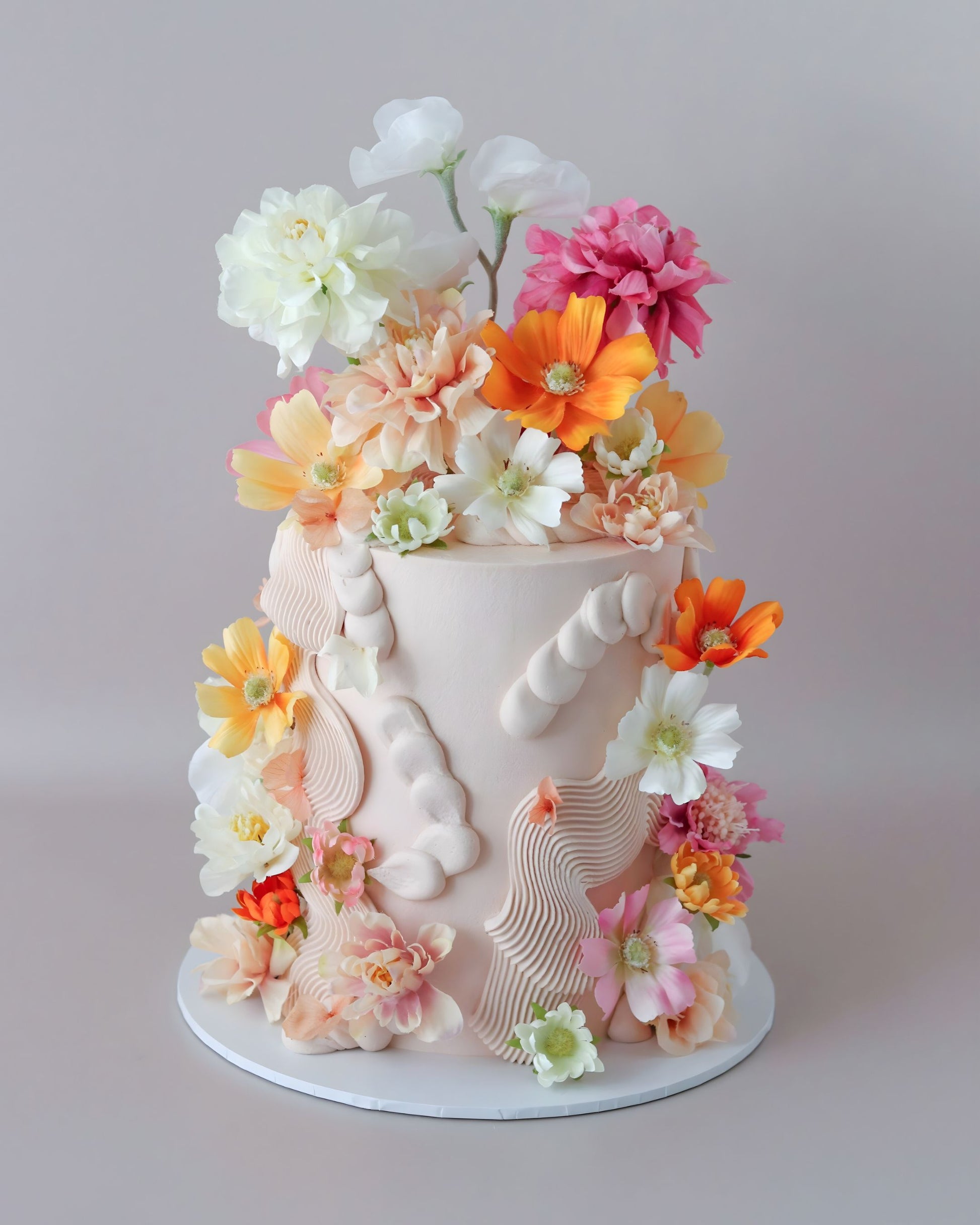 Pastel & Peachy Floral Squiggle Celebration Cake - Bel Bear Bakes