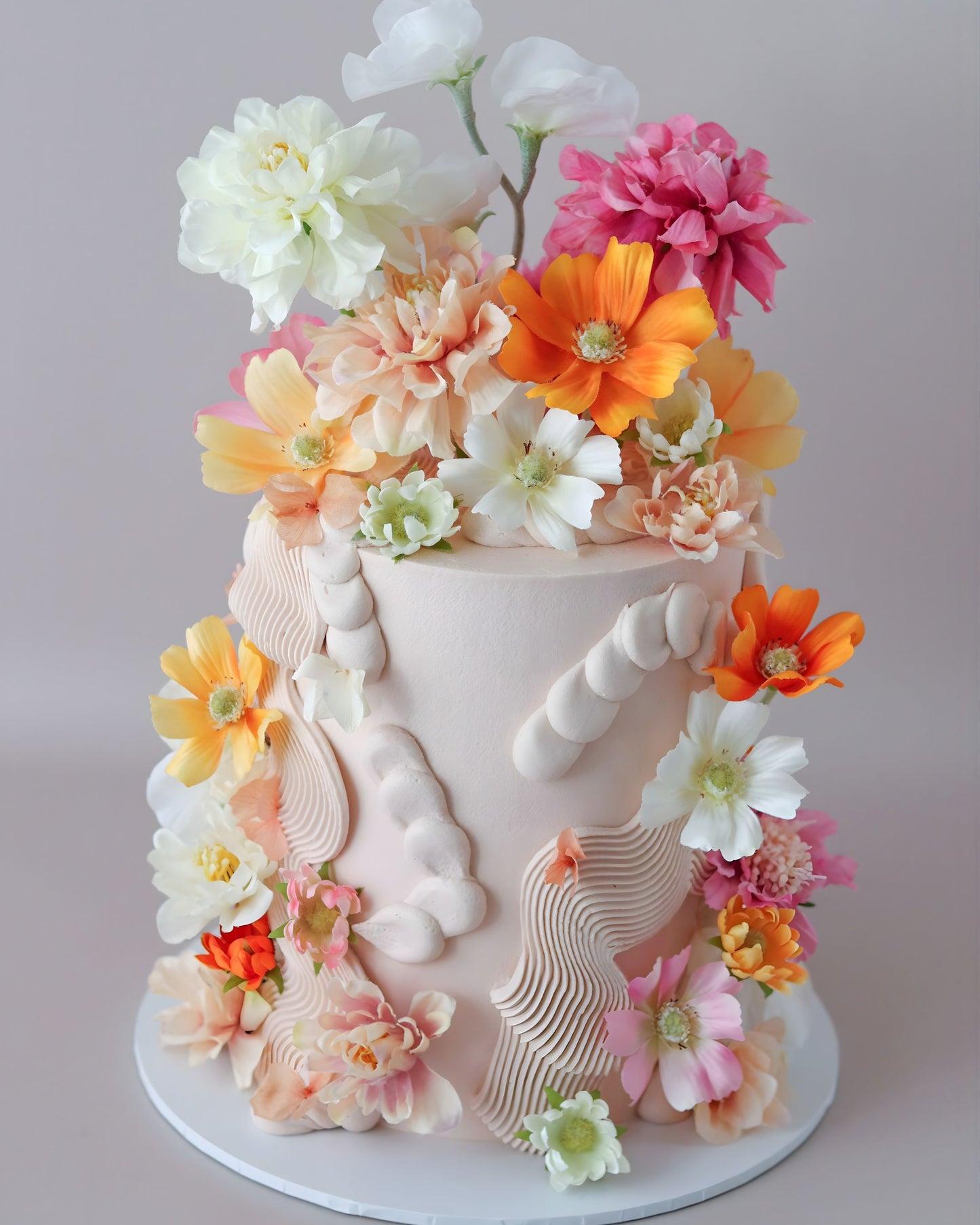 Pastel & Peachy Floral Squiggle Celebration Cake - Bel Bear Bakes