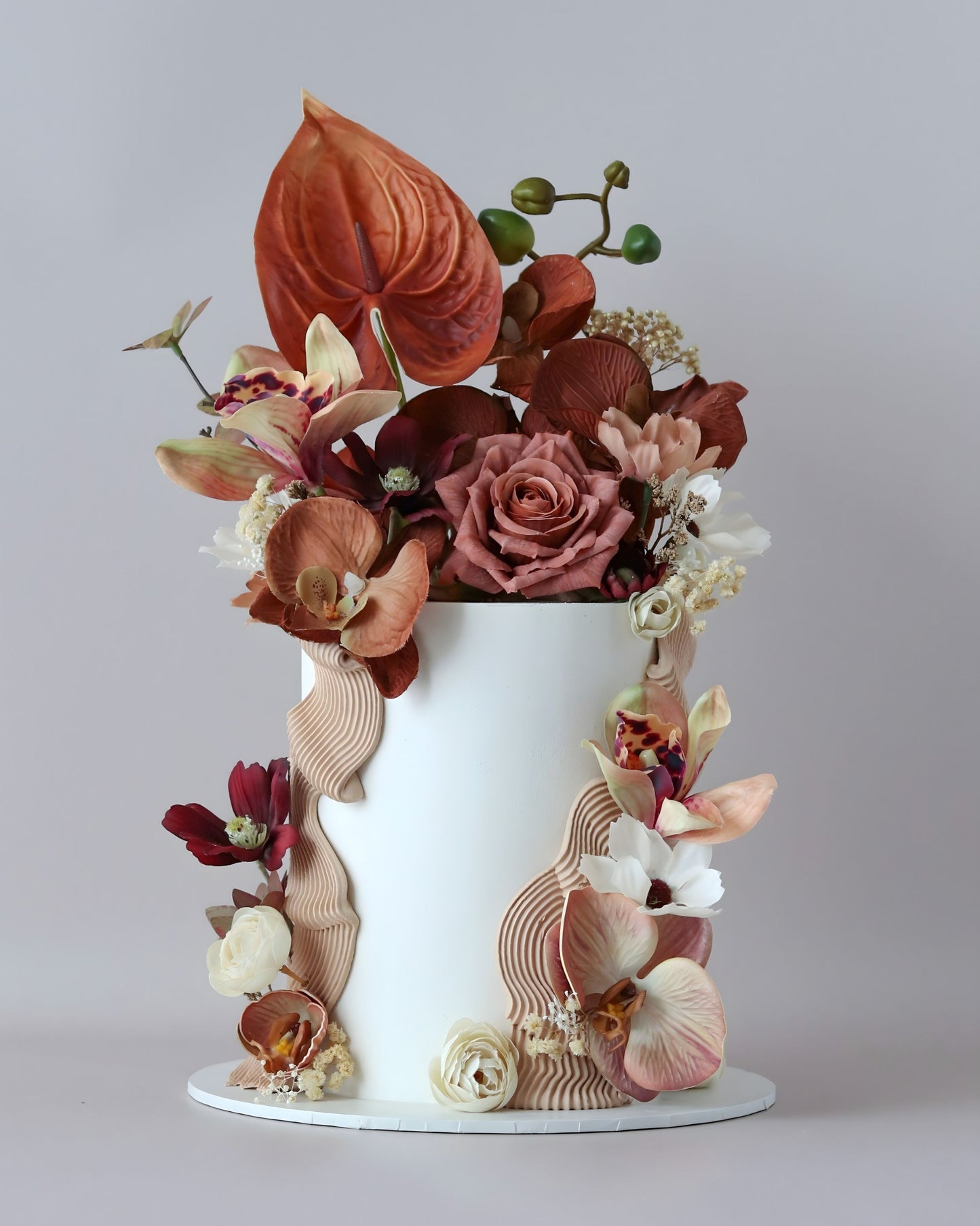 Earthy Brown Floral Wedding Cake - Bel Bear Bakes
