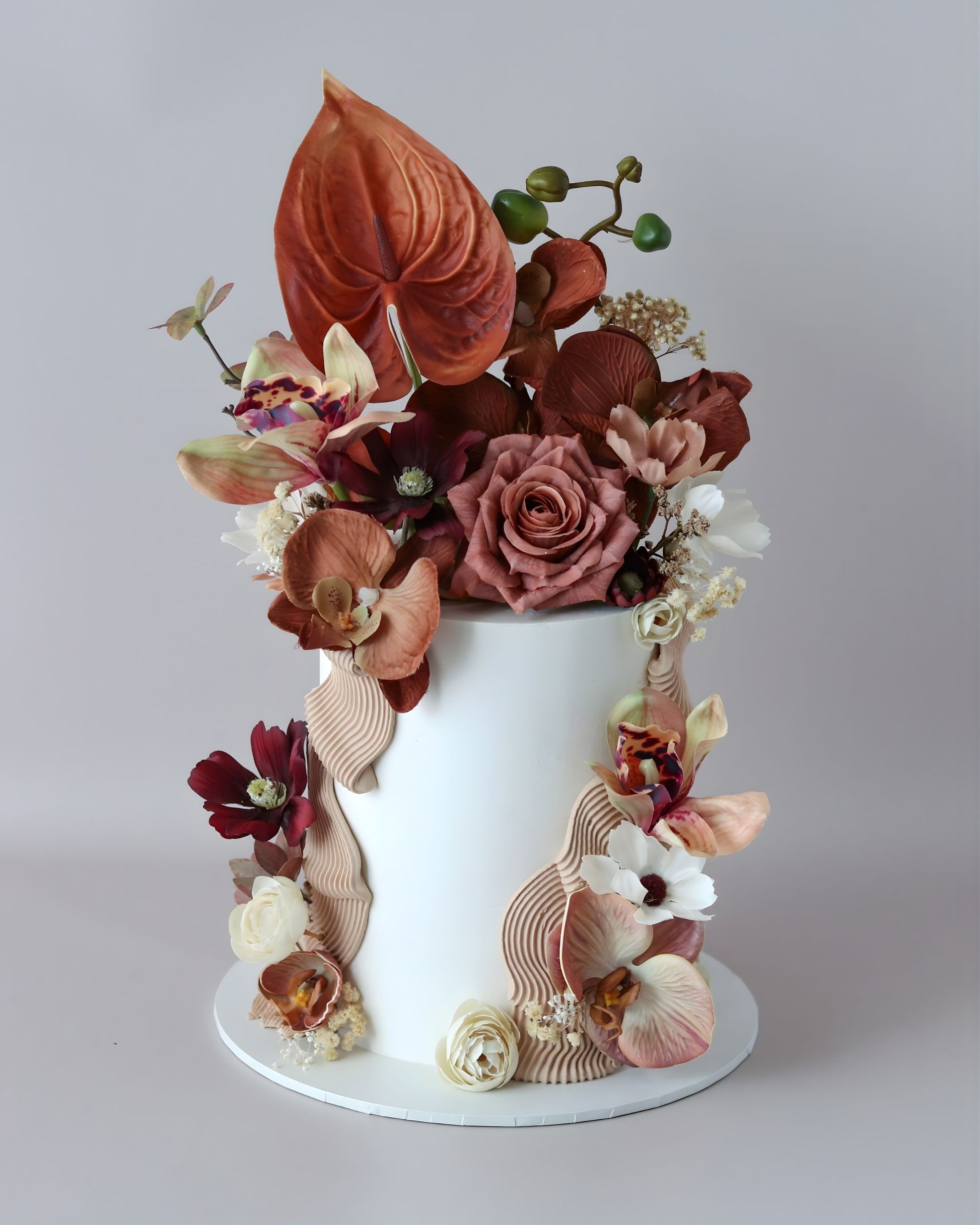 Earthy Brown Floral Wedding Cake - Bel Bear Bakes