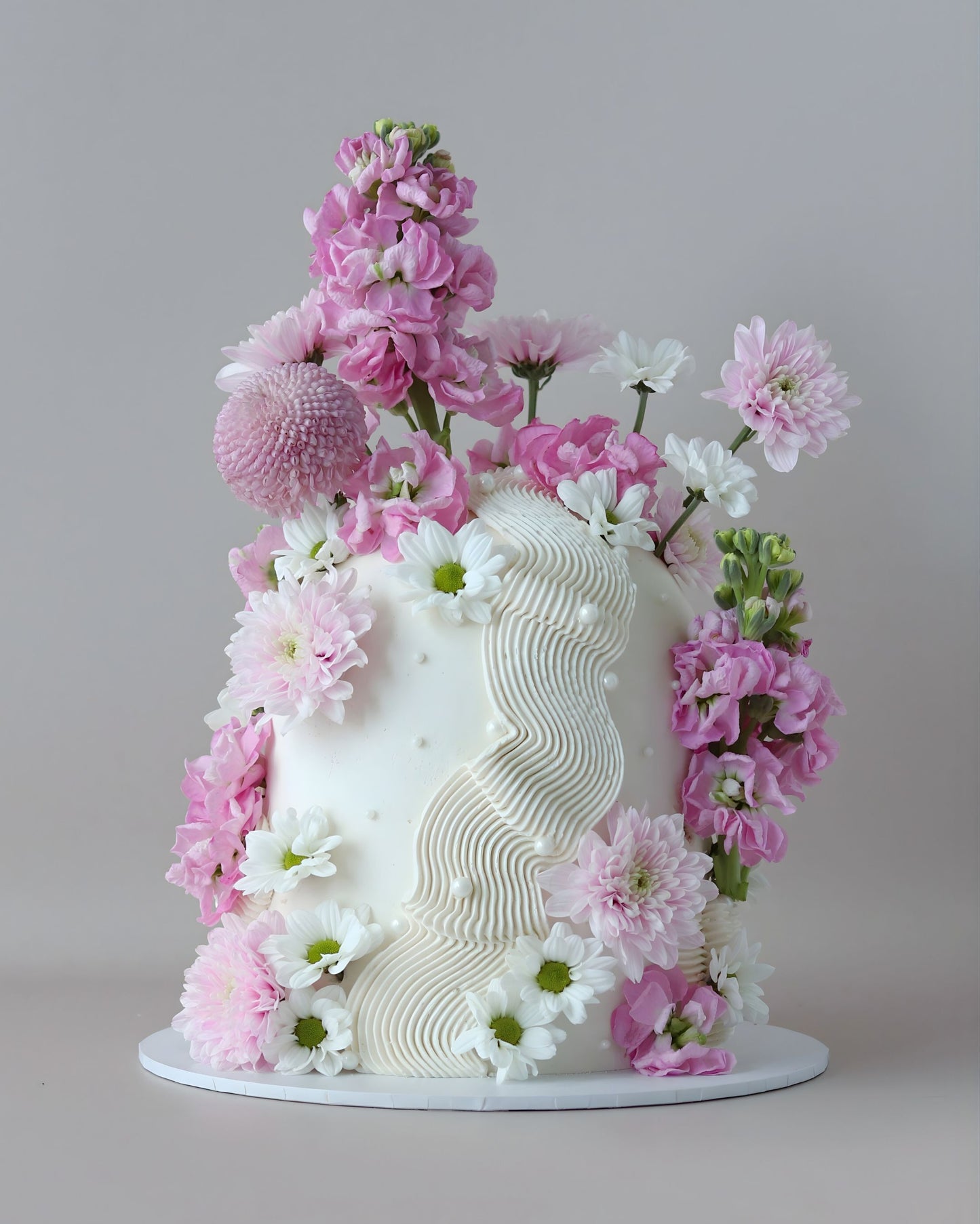 White, Pink & Purple Floral Squiggle Dome Cake - Bel Bear Bakes