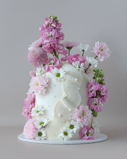 White, Pink & Purple Floral Squiggle Dome Cake - Bel Bear Bakes