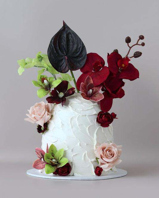 Green & Burgundy Floral Dome Cake - Bel Bear Bakes