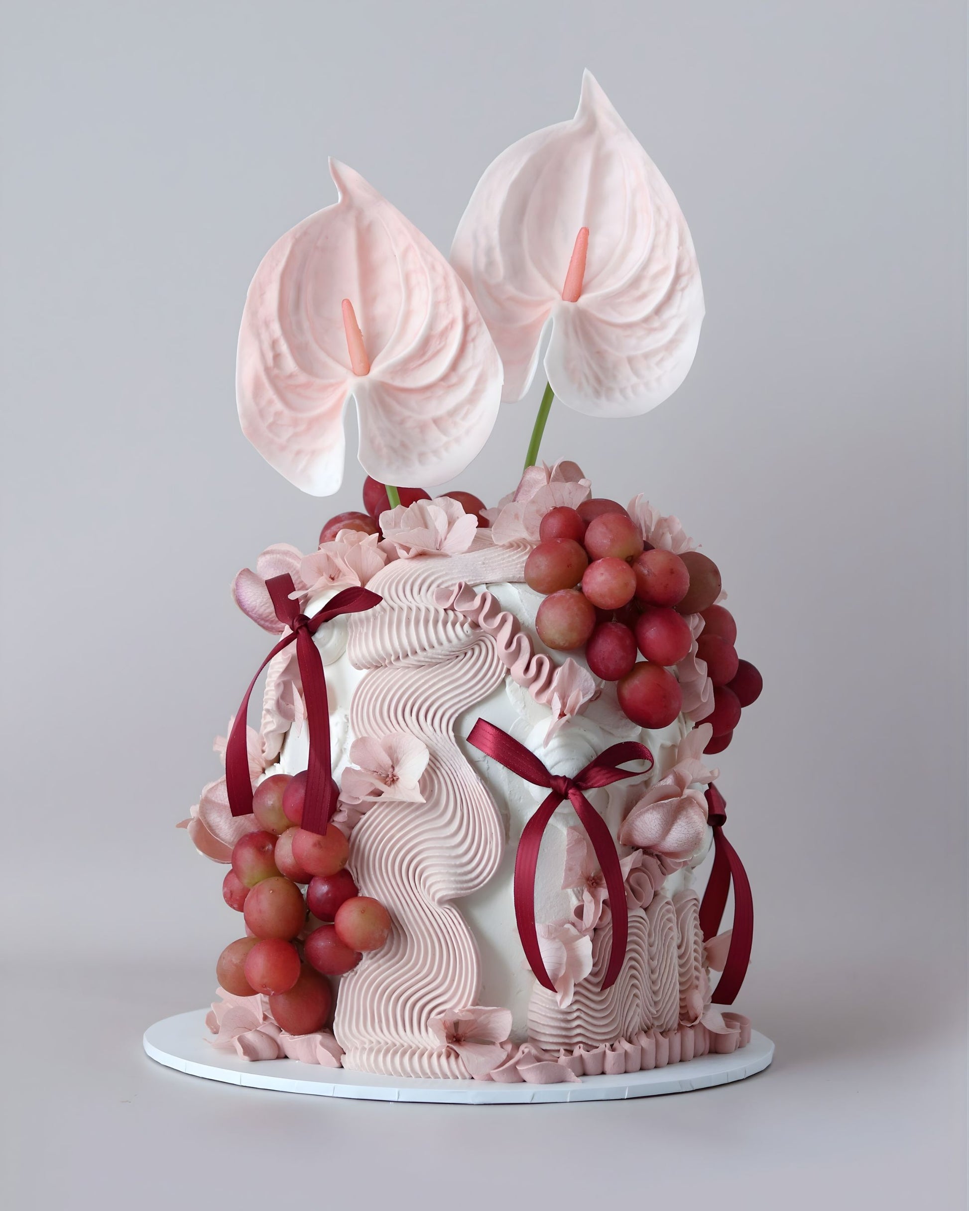 Pink & Burgundy Floral Dome Cake - Bel Bear Bakes