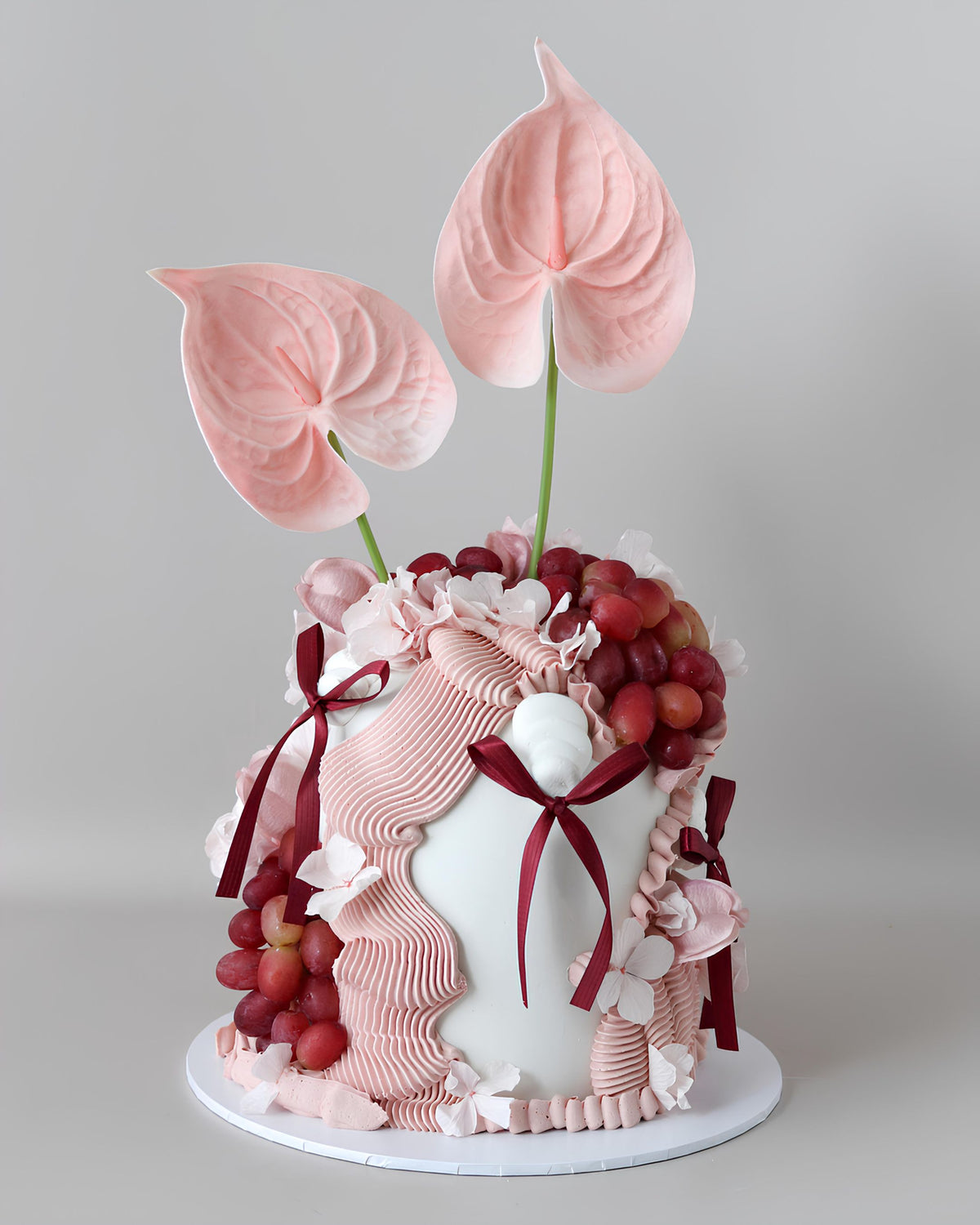 Pink & Burgundy Floral Dome Cake - Bel Bear Bakes