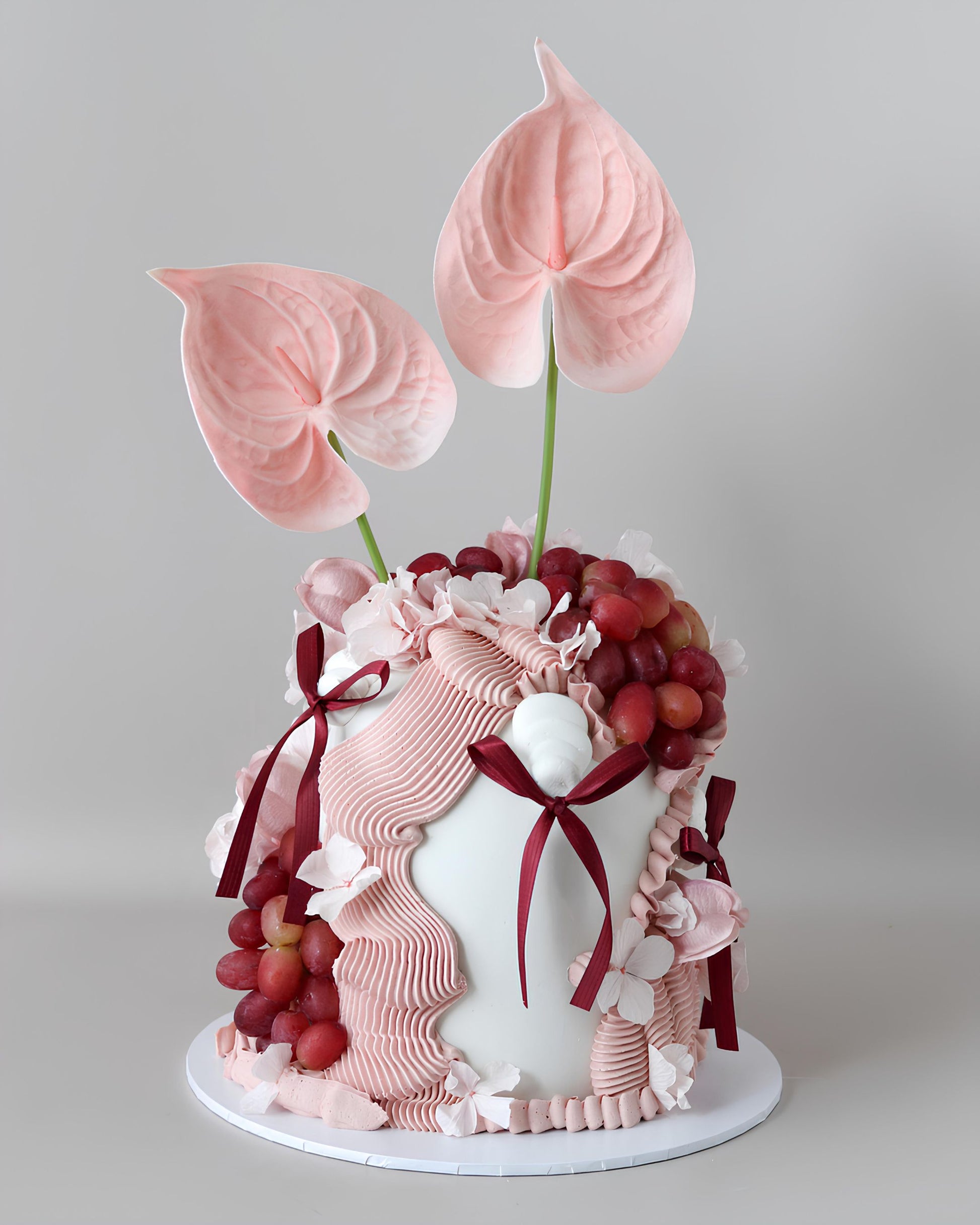 Pink & Burgundy Floral Dome Cake - Bel Bear Bakes