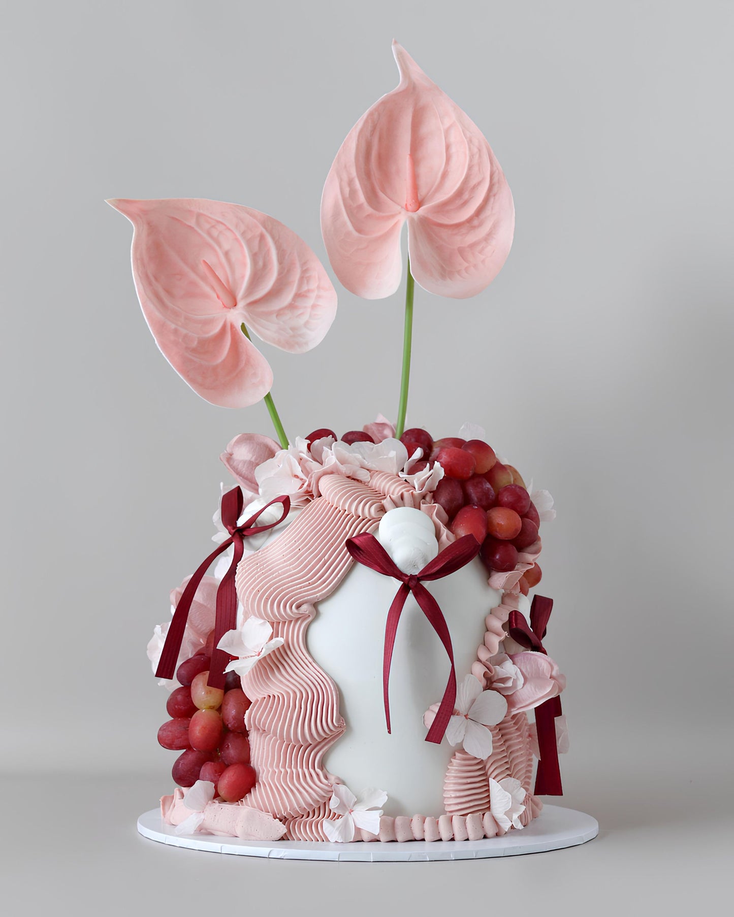 Pink & Burgundy Floral Dome Cake - Bel Bear Bakes