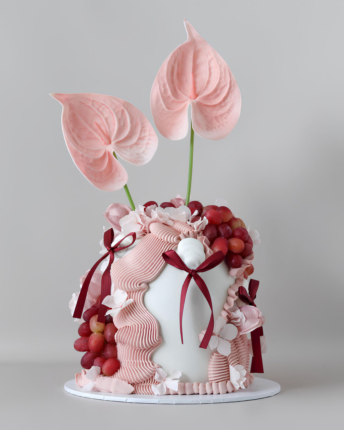 Pink & Burgundy Floral Dome Cake - Bel Bear Bakes