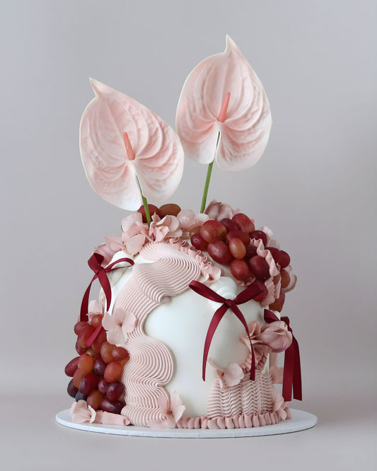 Pink & Burgundy Floral Dome Cake - Bel Bear Bakes