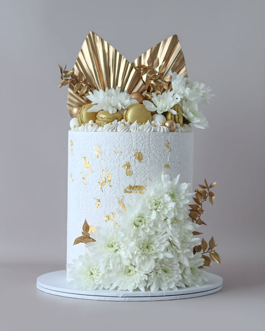 White & Gold Floral Cake - Bel Bear Bakes